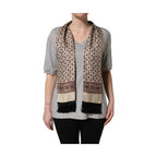 Dolce & Gabbana Gray Cotton V-neck Owl Silk Scarf Top T-shirt