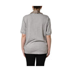 Dolce & Gabbana Gray Cotton V-neck Owl Silk Scarf Top T-shirt