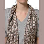 Dolce & Gabbana Gray Cotton V-neck Owl Silk Scarf Top T-shirt