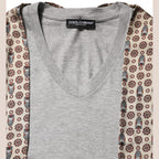 Dolce & Gabbana Gray Cotton V-neck Owl Silk Scarf Top T-shirt