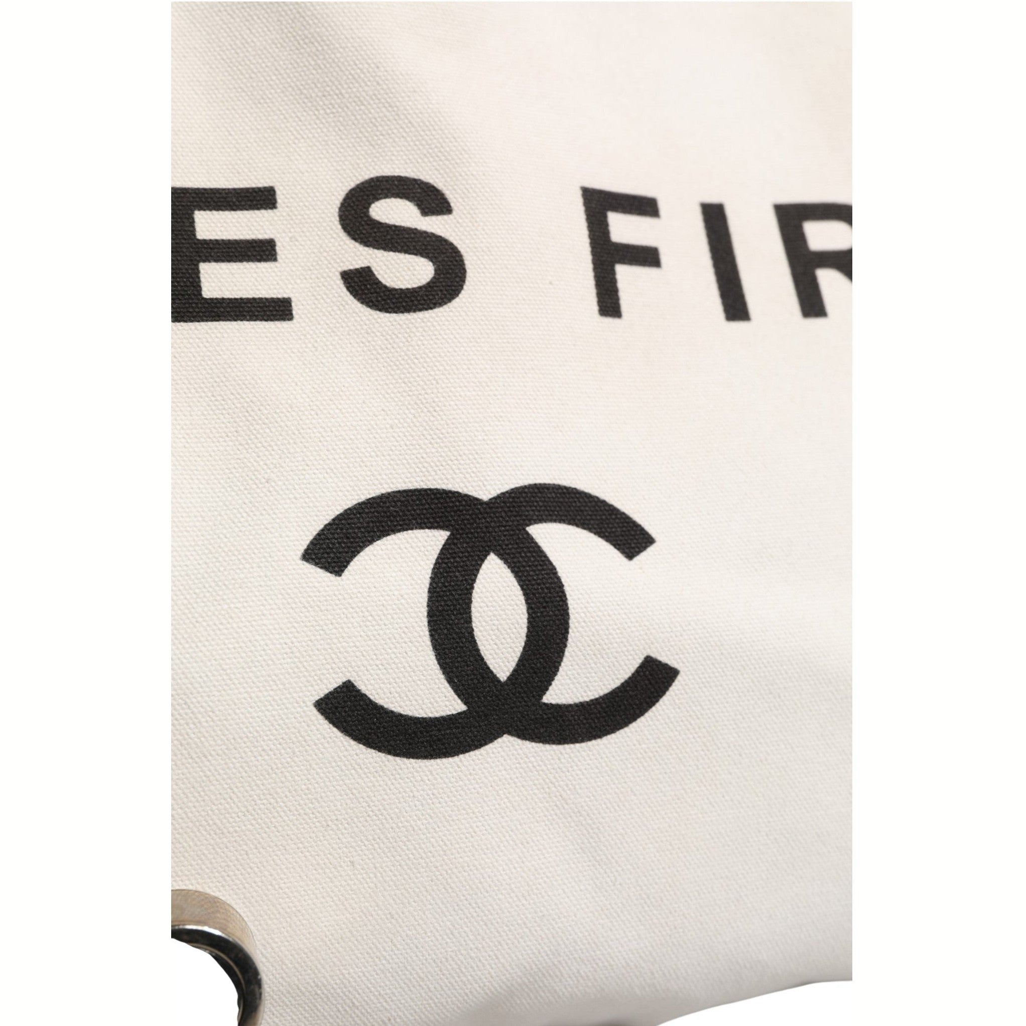 Chanel Ladies First White and Black Canvas Shopper Tote Bag