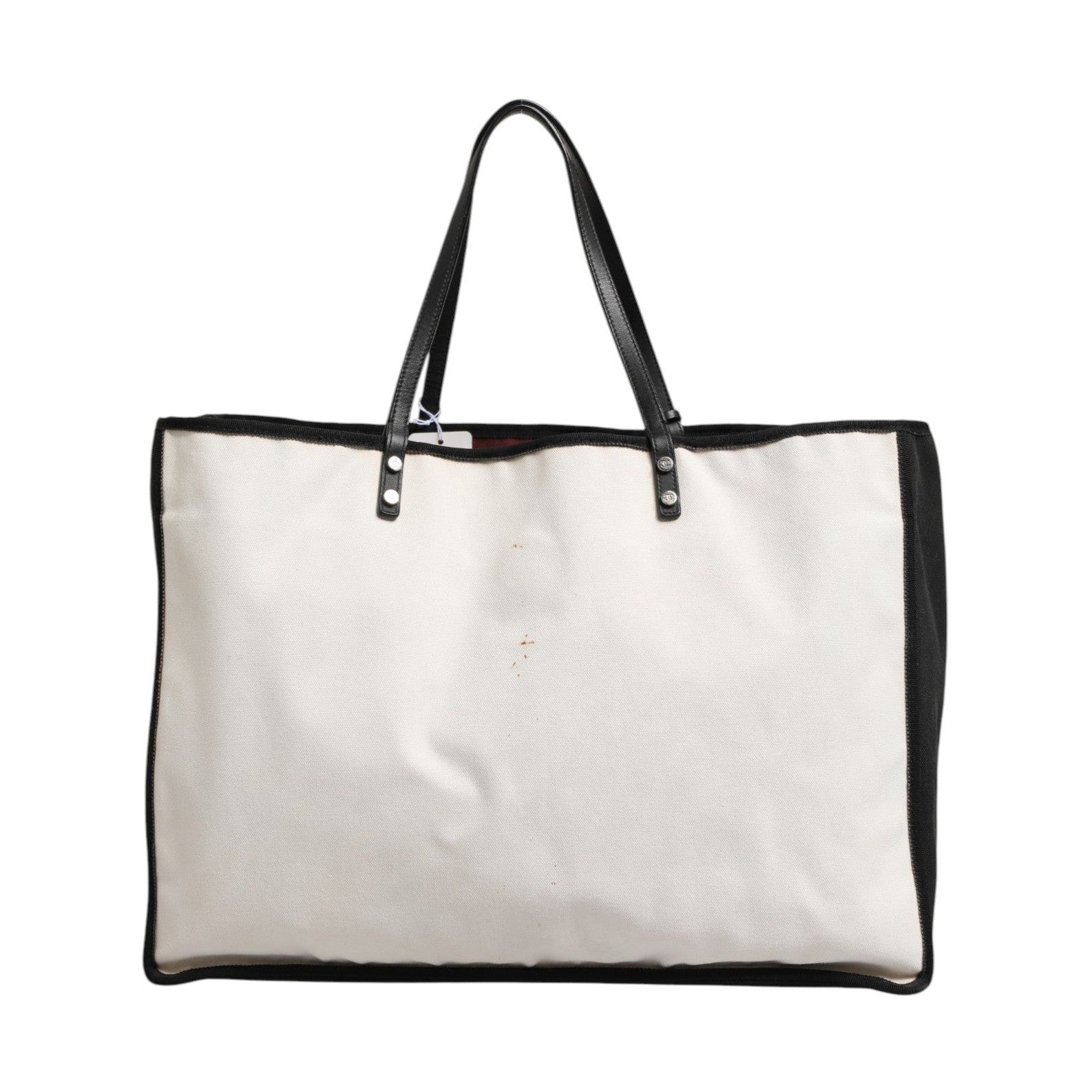Chanel Ladies First White and Black Canvas Shopper Tote Bag