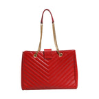 Saint Laurent Red Chevron Quilted Grained Leather Monogram Tote Bag