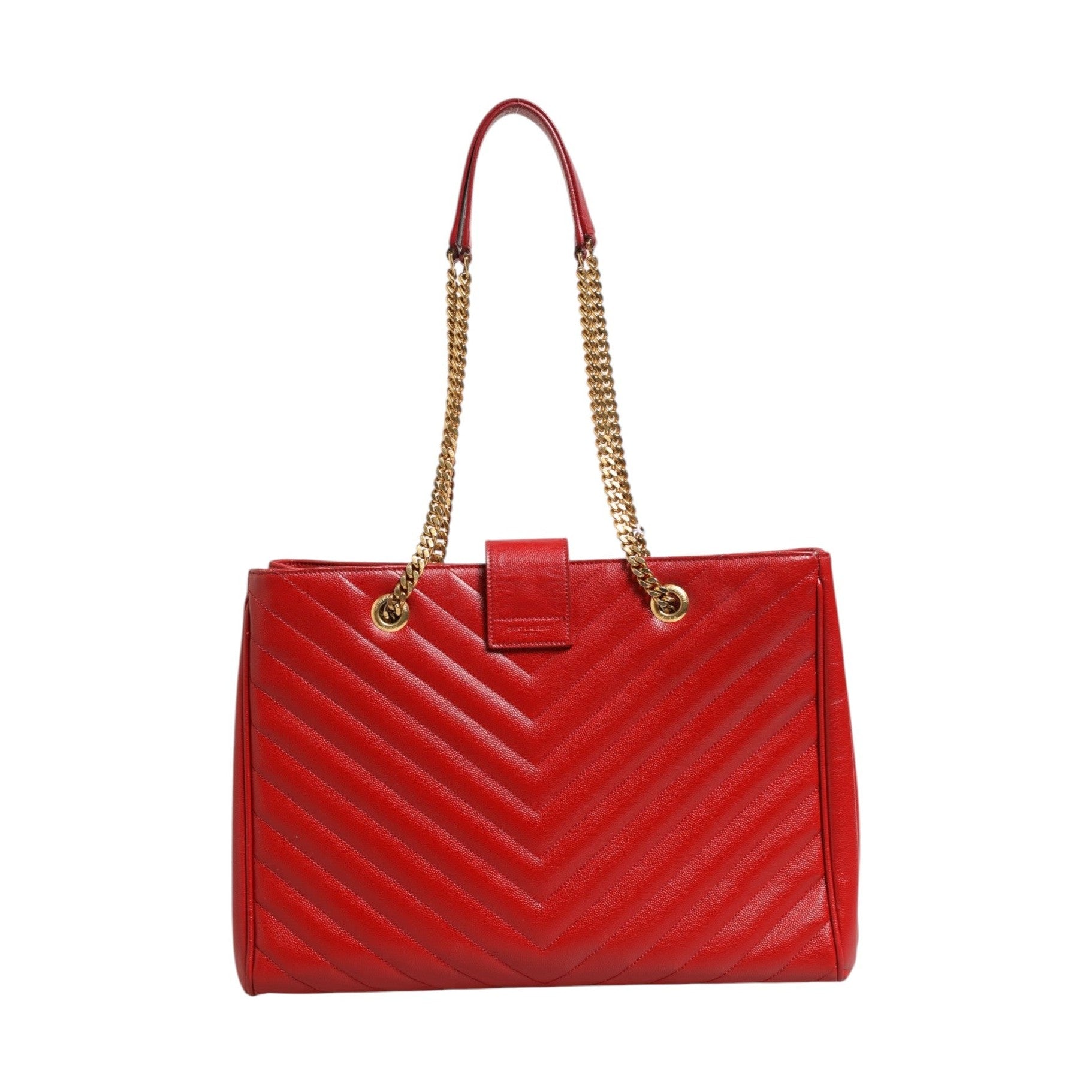 Saint Laurent Red Chevron Quilted Grained Leather Monogram Tote Bag
