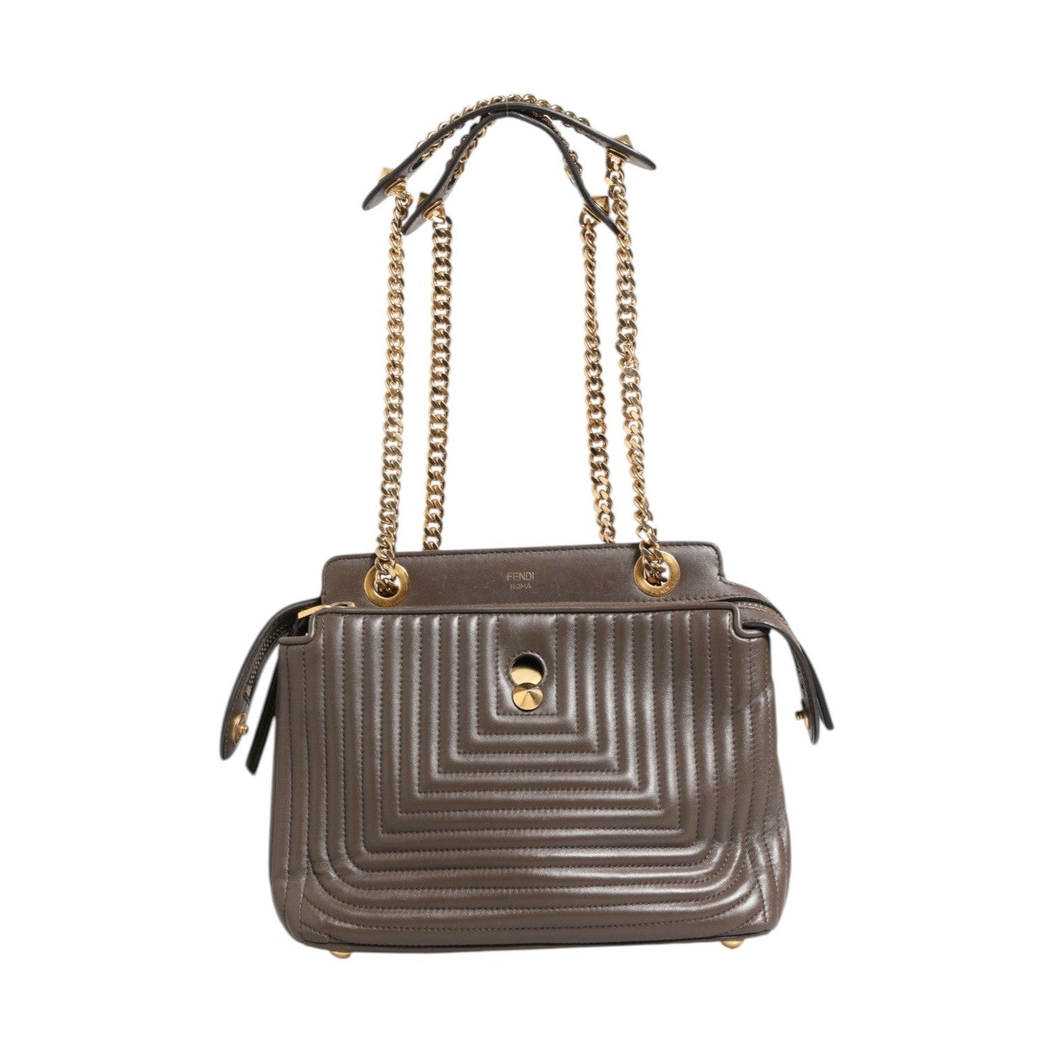 Fendi Brown Quilted Lambskin Leather Dotcom Click Small Shoulder Bag