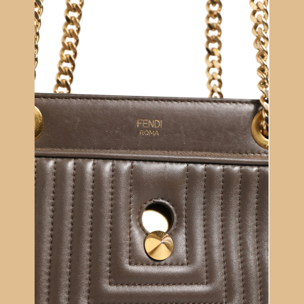 Fendi Brown Quilted Lambskin Leather Dotcom Click Small Shoulder Bag