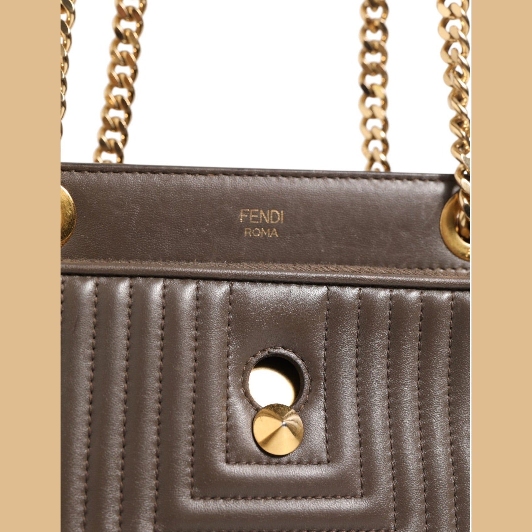 Fendi Brown Quilted Lambskin Leather Dotcom Click Small Shoulder Bag