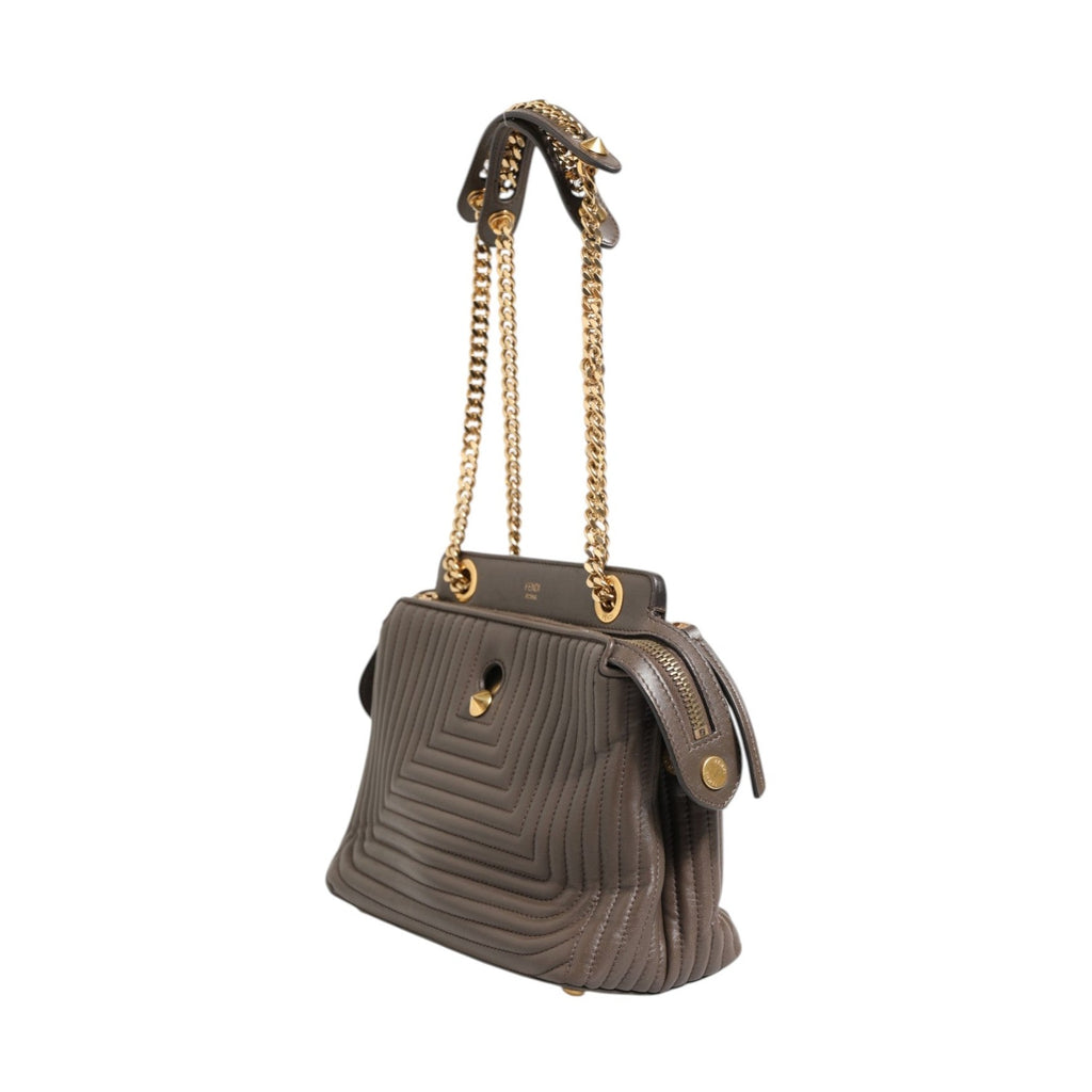 Fendi Brown Quilted Lambskin Leather Dotcom Click Small Shoulder Bag