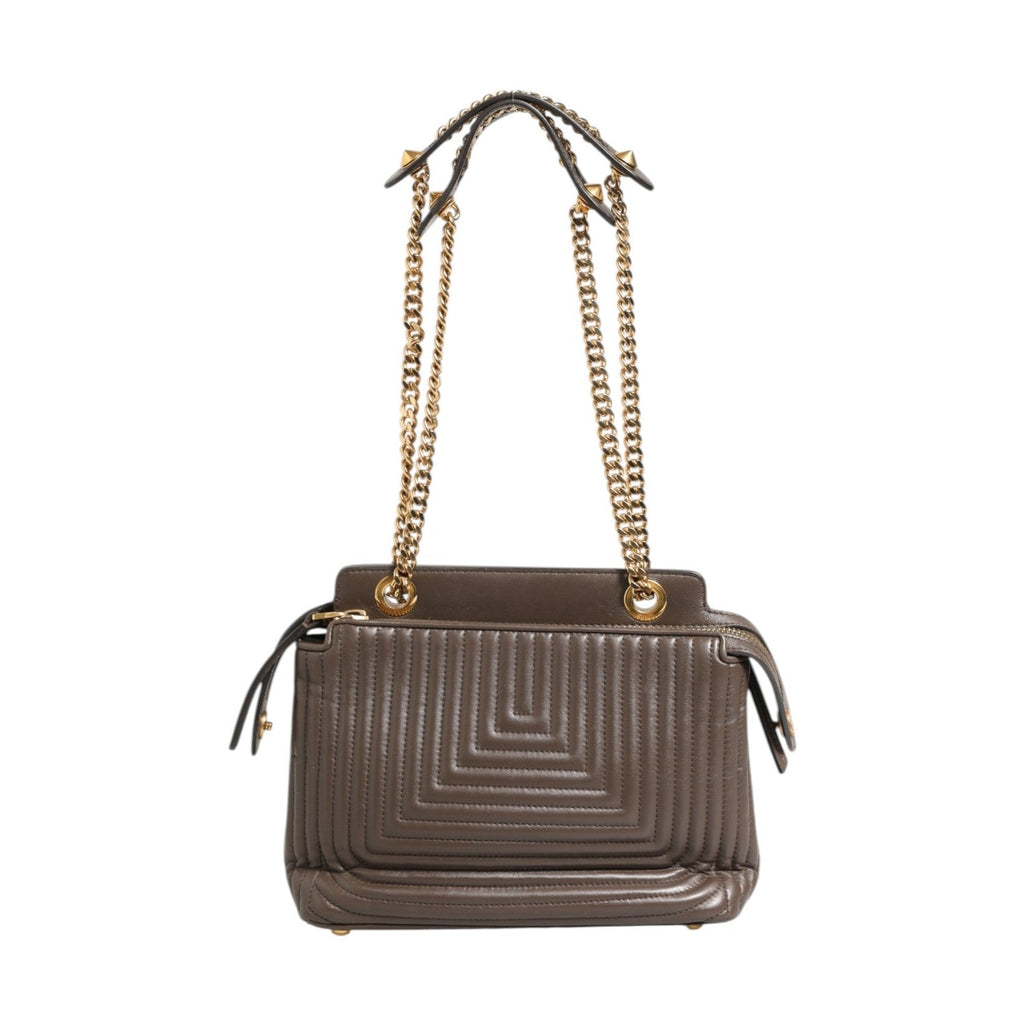 Fendi Brown Quilted Lambskin Leather Dotcom Click Small Shoulder Bag