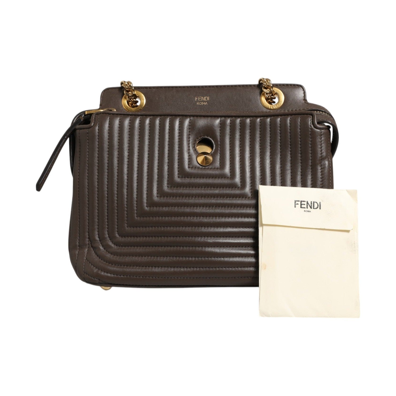 Fendi Brown Quilted Lambskin Leather Dotcom Click Small Shoulder Bag
