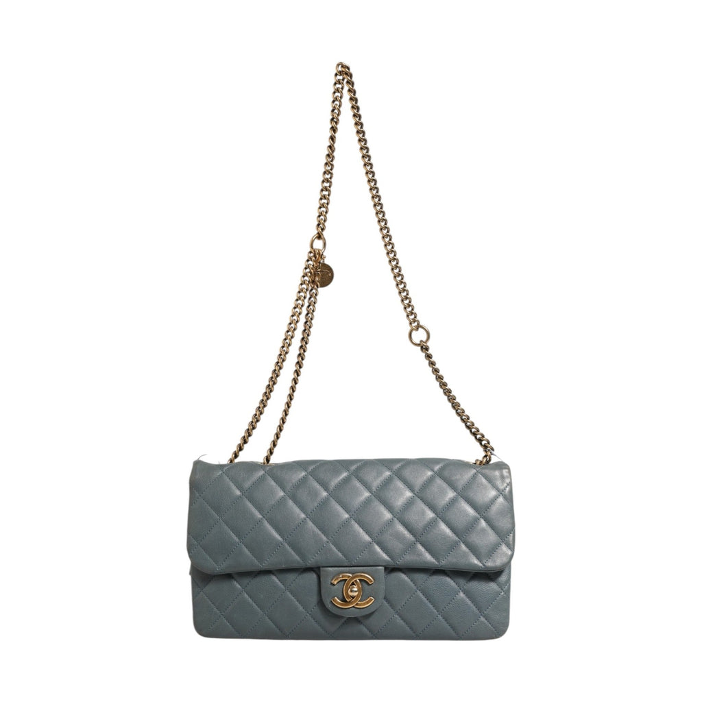 Chanel Blue Quilted Leather Crown Flap Shoulder Bag