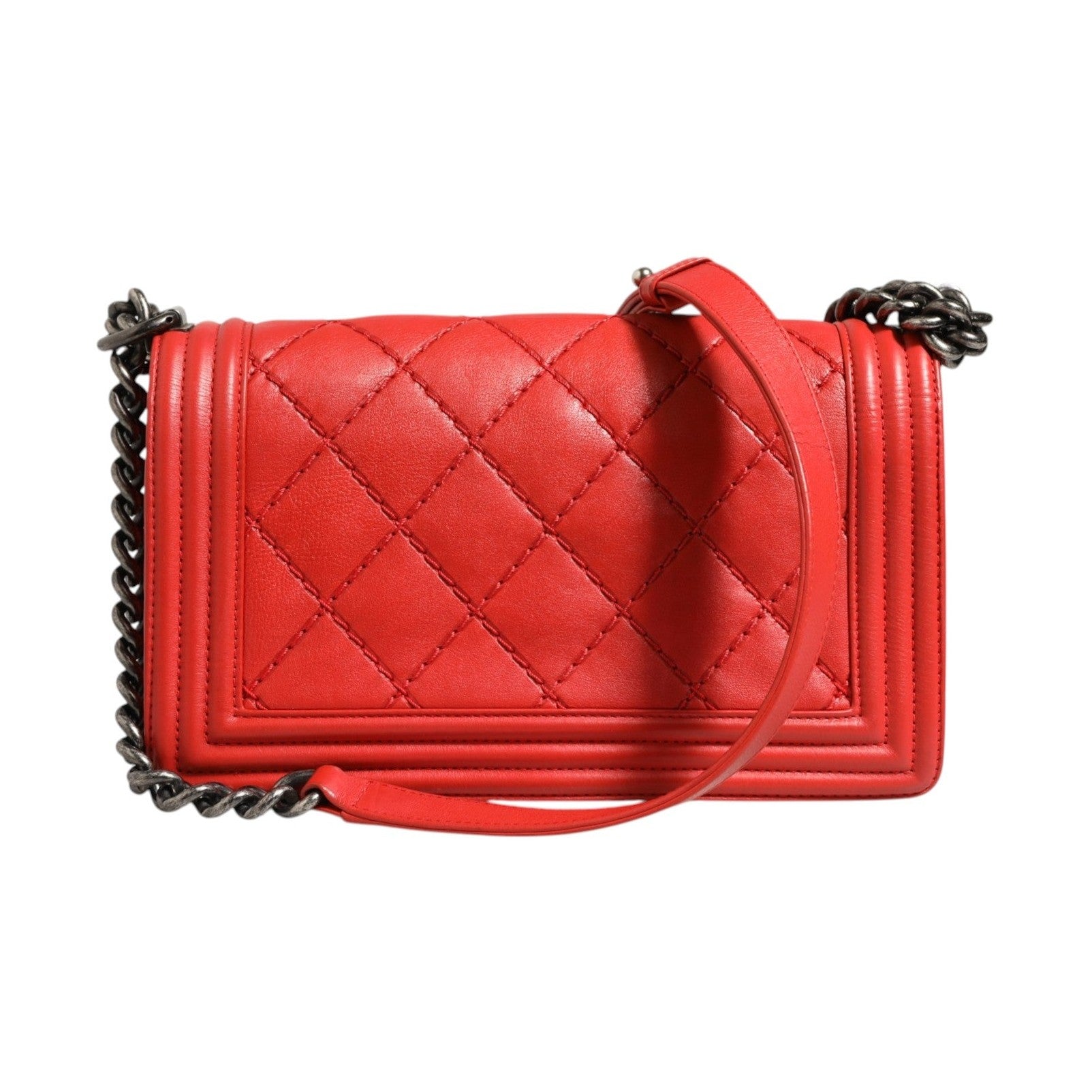 Chanel Red Diamond Stitch Calfskin Leather New Medium Boy Bag