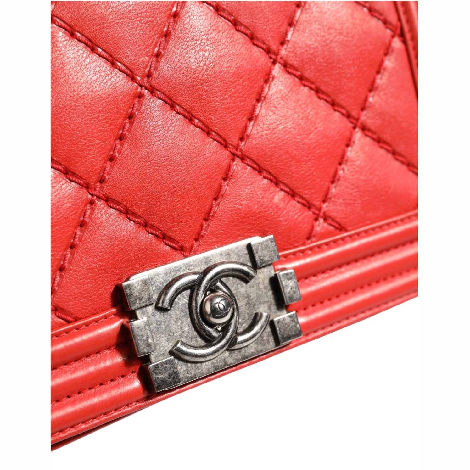 Chanel Red Diamond Stitch Calfskin Leather New Medium Boy Bag