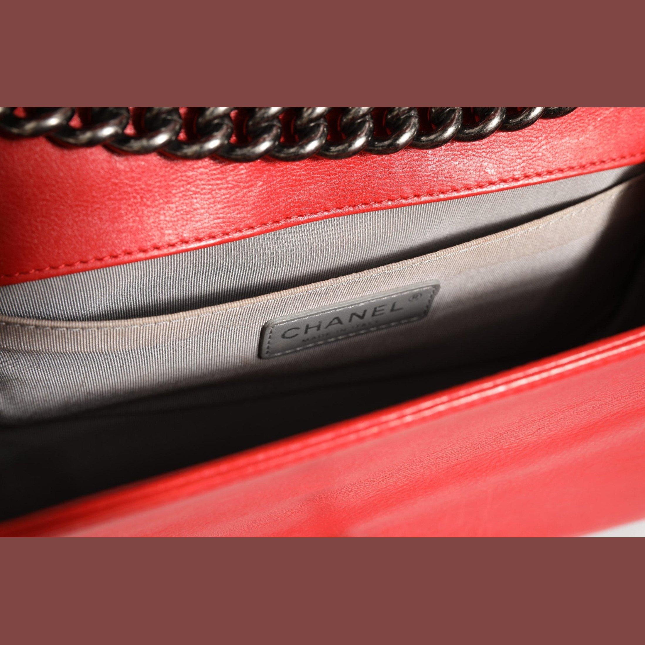 Chanel Red Diamond Stitch Calfskin Leather New Medium Boy Bag