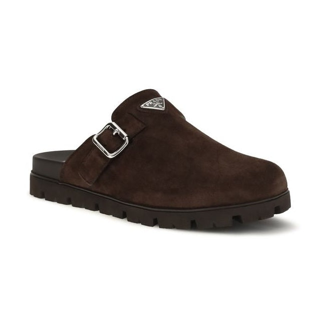 Prada Brown Calf Leather Bos Taurus Mules