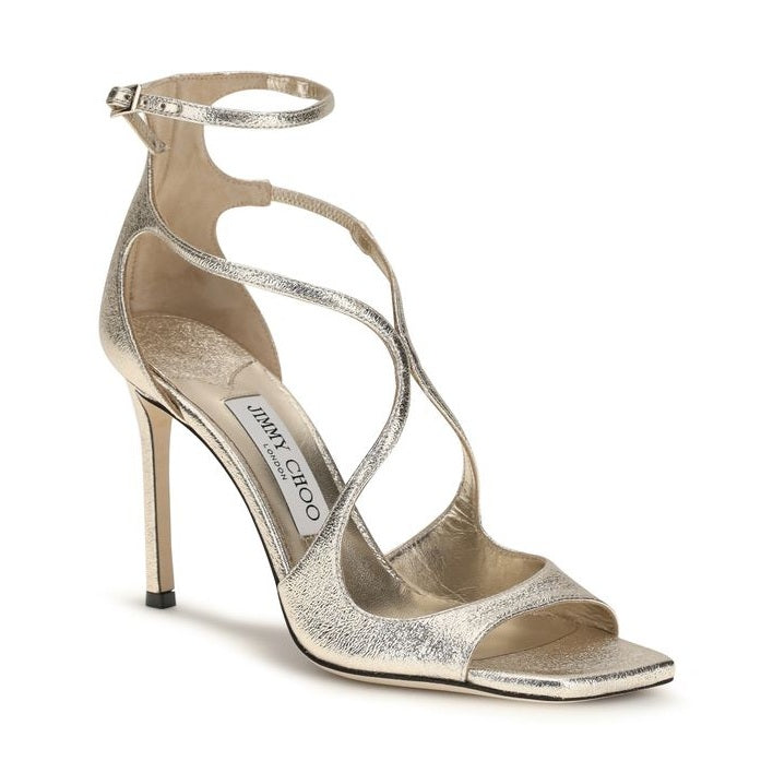 Jimmy Choo Gold Calf Leather Bos Taurus Stiletto Heel Sandals