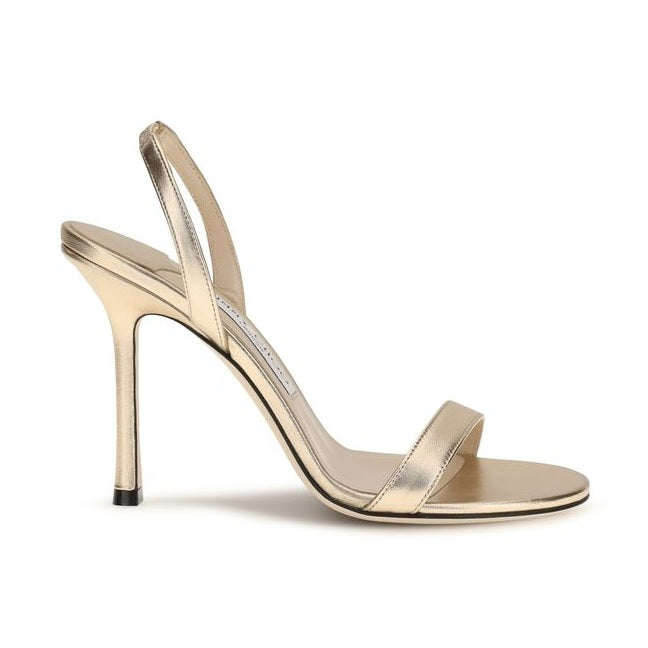 Jimmy Choo Gold Calf Leather Bos Taurus Stiletto Heel Sandals