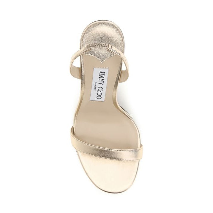 Jimmy Choo Gold Calf Leather Bos Taurus Stiletto Heel Sandals