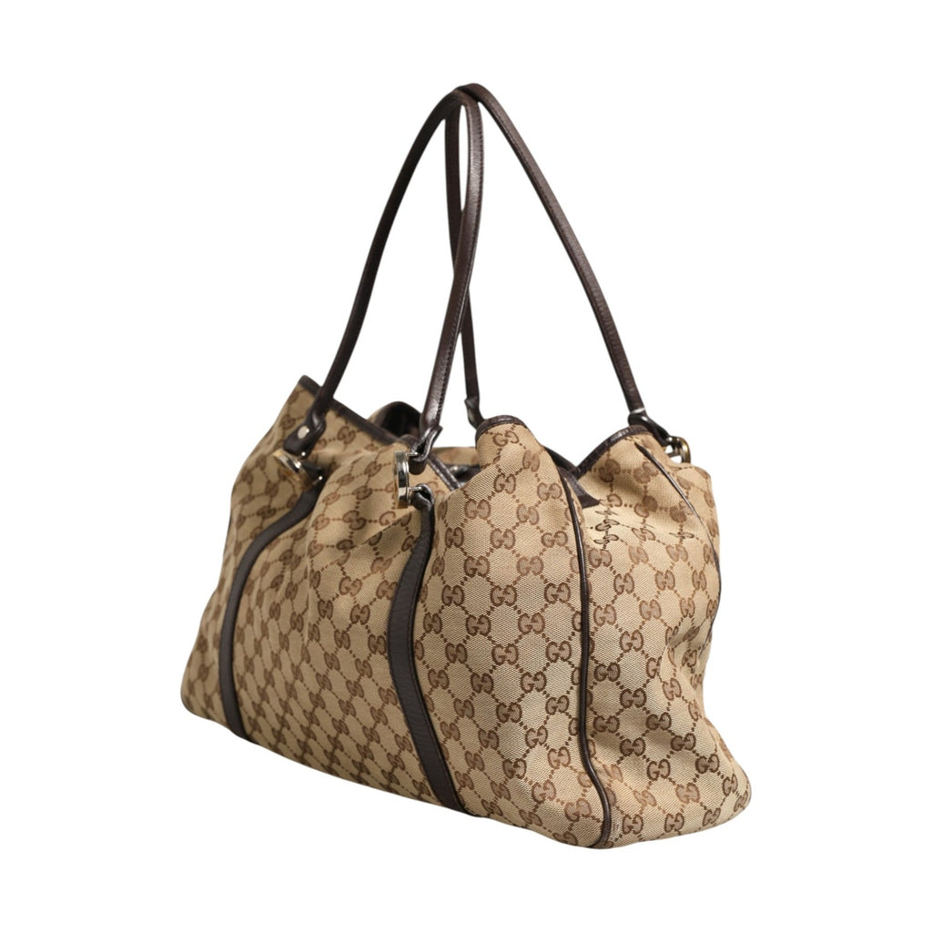 Gucci Beige and Black Canvas Twins Medium Tote Bag