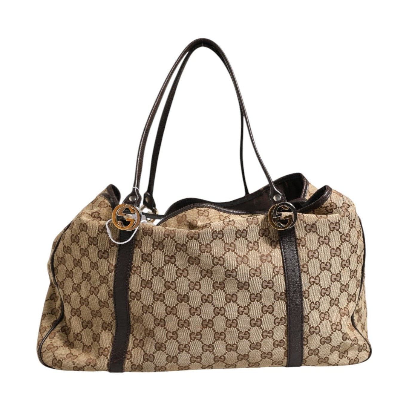 Gucci Beige and Black Canvas Twins Medium Tote Bag