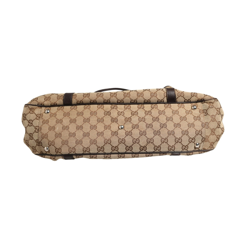 Gucci Beige and Black Canvas Twins Medium Tote Bag