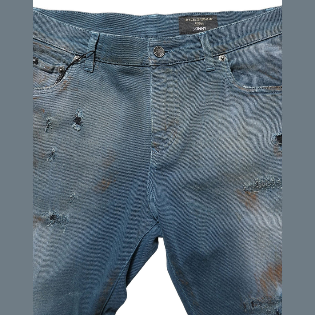 Dolce & Gabbana Blue Distressed Mid Waist Skinny Denim Jeans