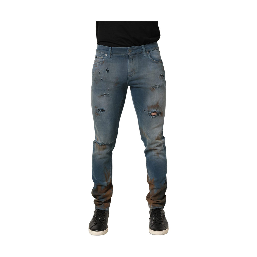 Dolce & Gabbana Blue Distressed Mid Waist Skinny Denim Jeans