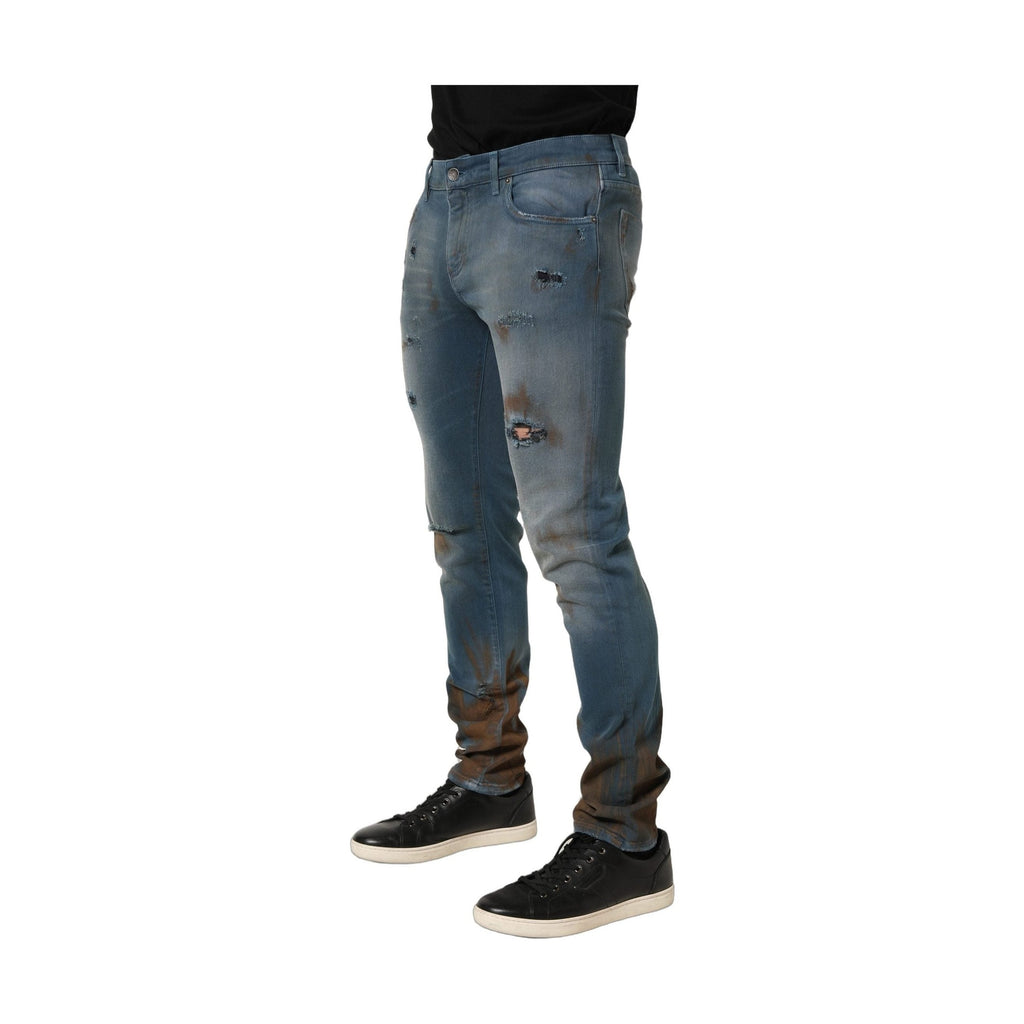 Dolce & Gabbana Blue Distressed Mid Waist Skinny Denim Jeans