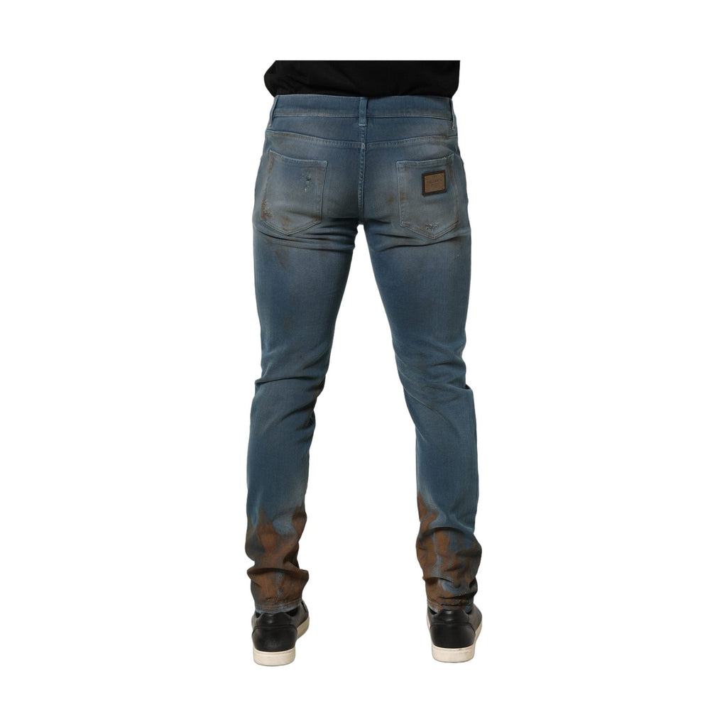 Dolce & Gabbana Blue Distressed Mid Waist Skinny Denim Jeans