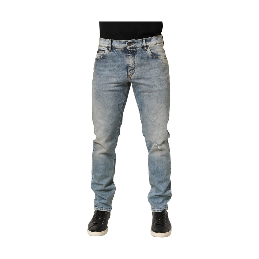 Dolce & Gabbana Blue Washed Mid Waist Straight Men Denim Jeans