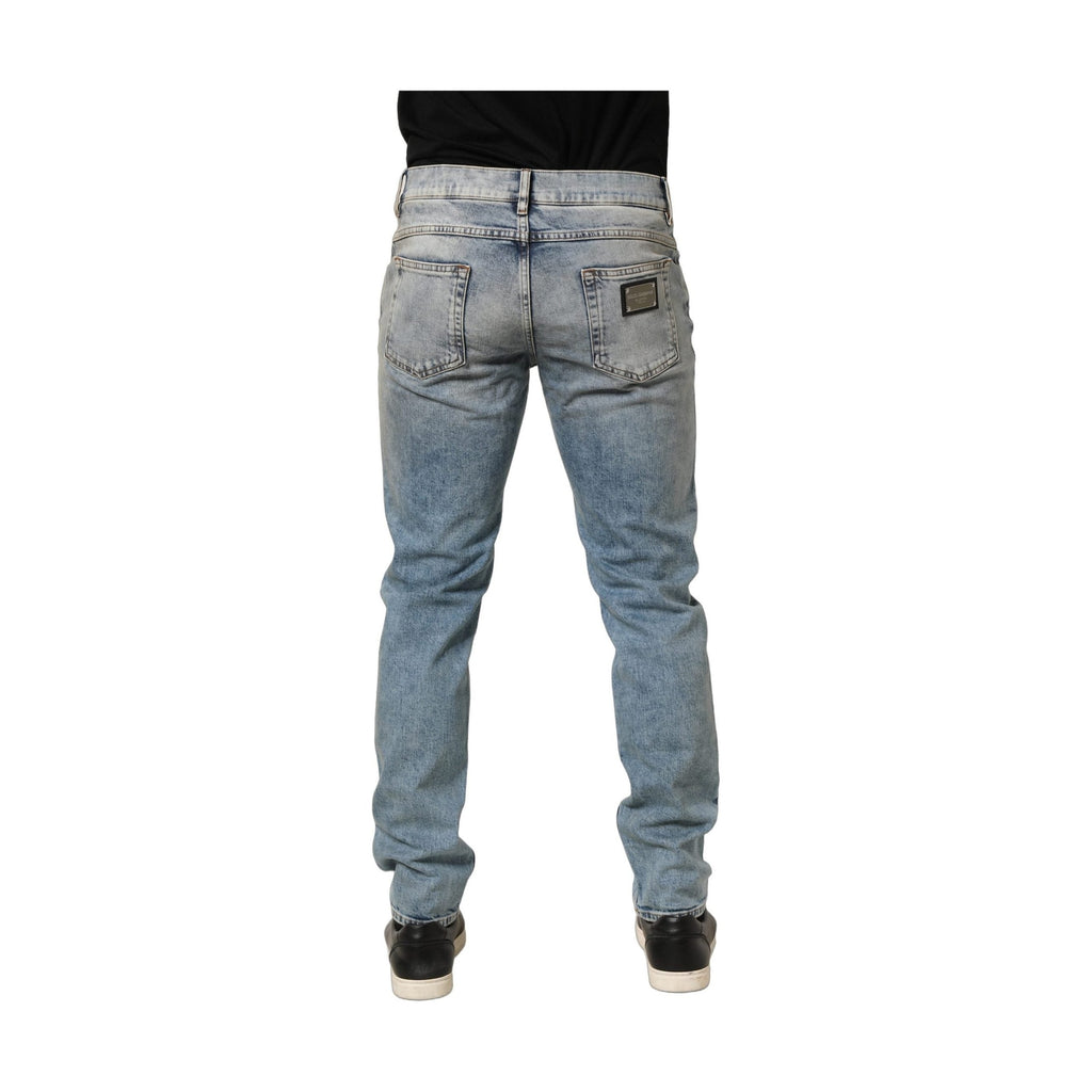 Dolce & Gabbana Blue Washed Mid Waist Straight Men Denim Jeans