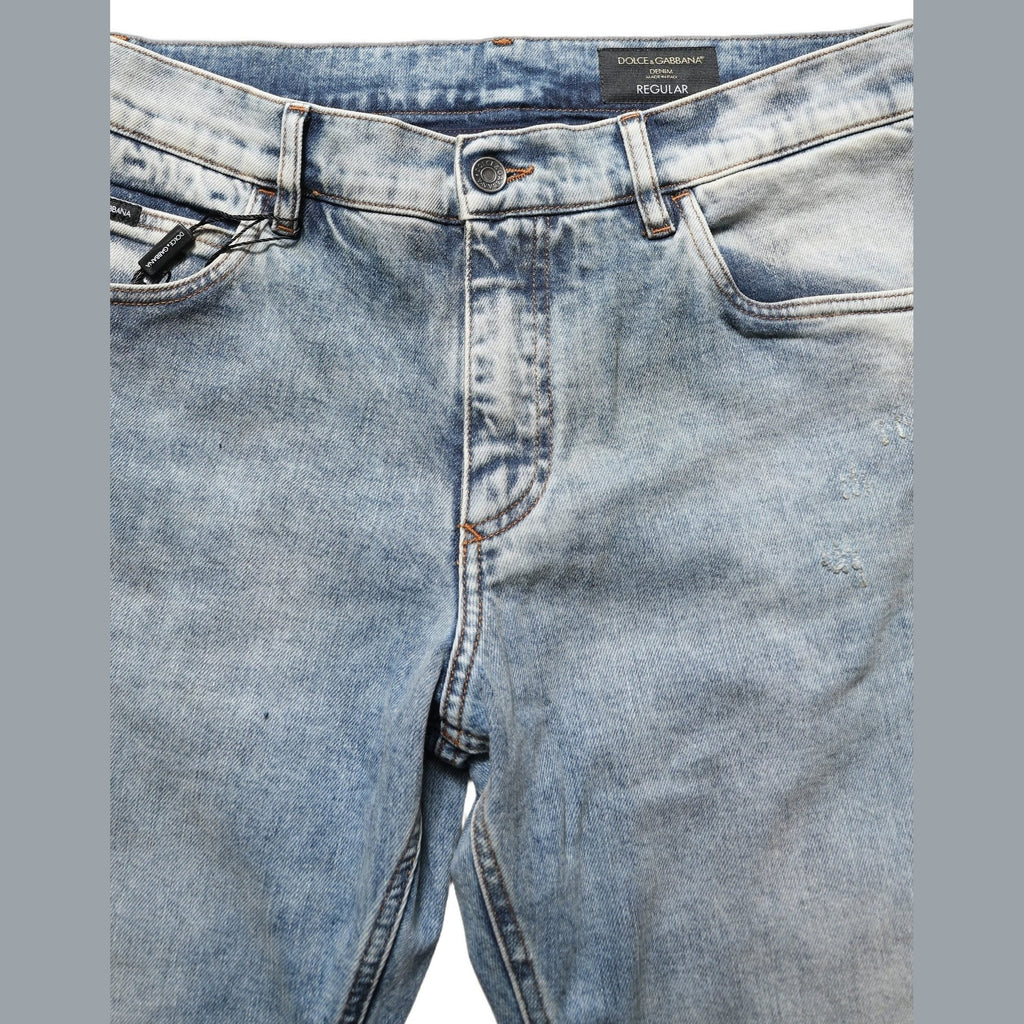 Dolce & Gabbana Blue Washed Mid Waist Straight Men Denim Jeans