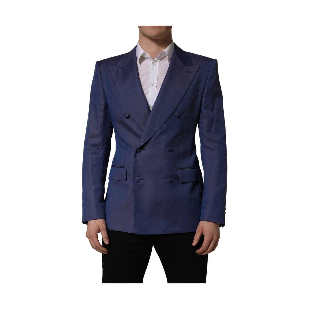 Dolce & Gabbana Blue Wool Double Breasted Men Blazer Jacket