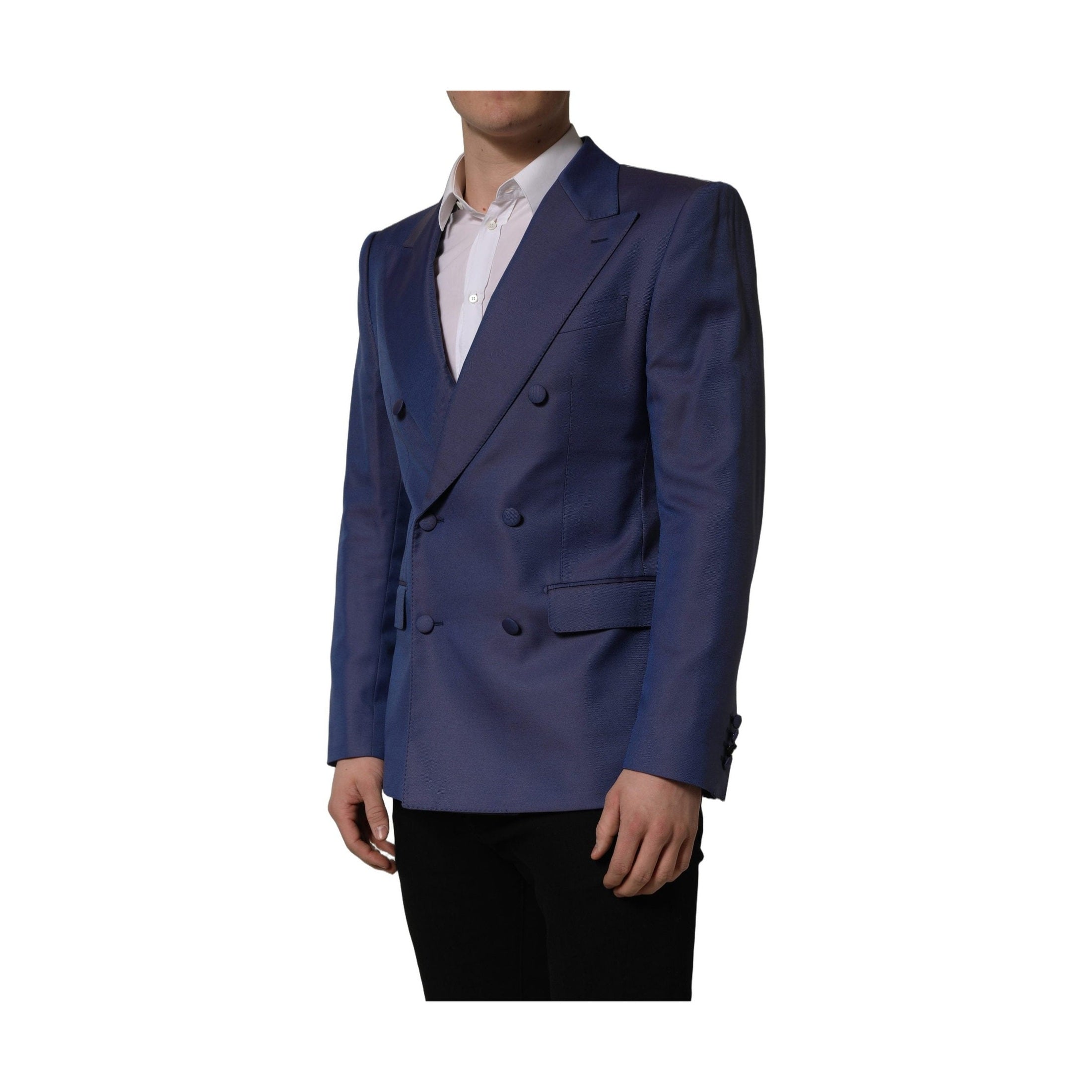Dolce & Gabbana Blue Wool Double Breasted Men Blazer Jacket
