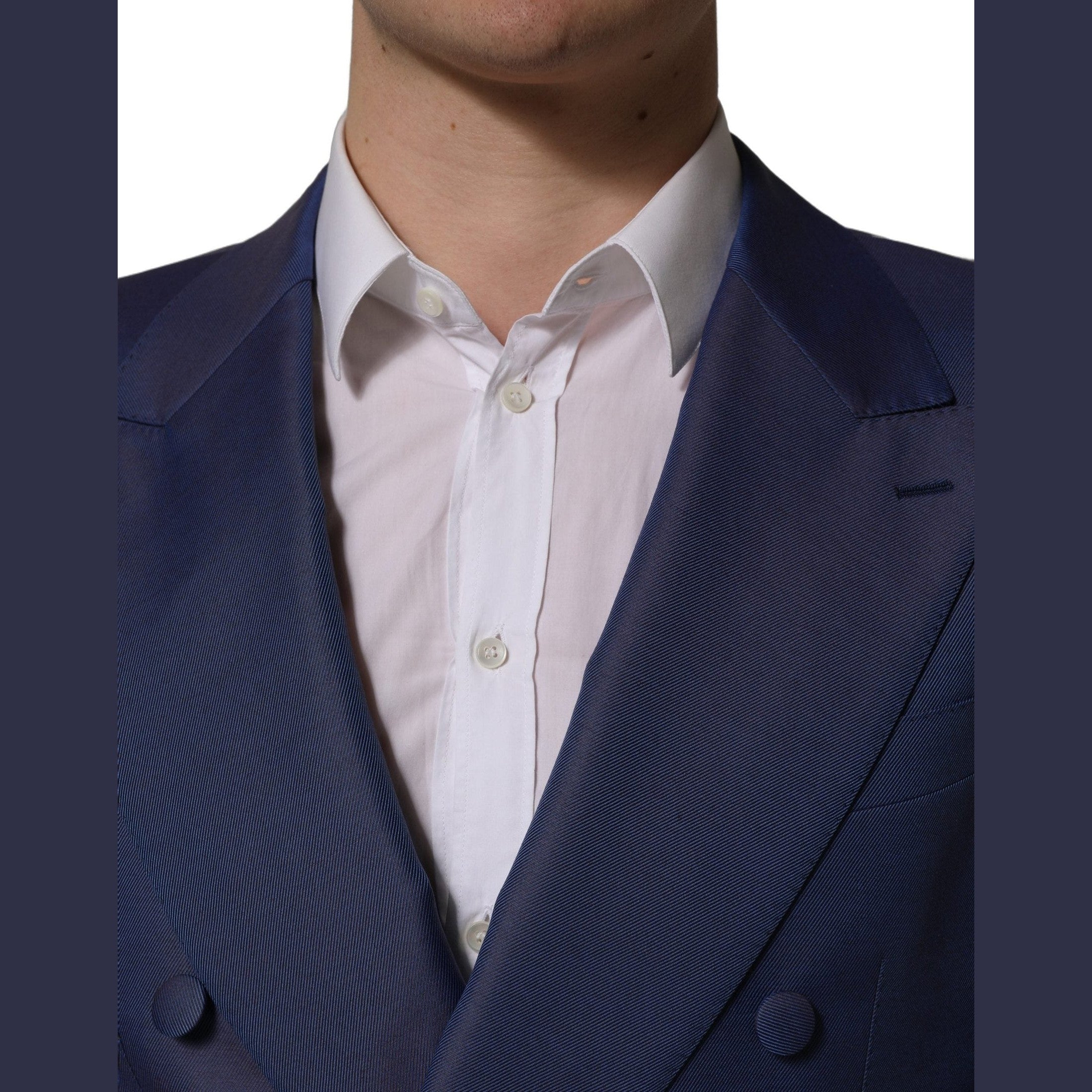 Dolce & Gabbana Blue Wool Double Breasted Men Blazer Jacket