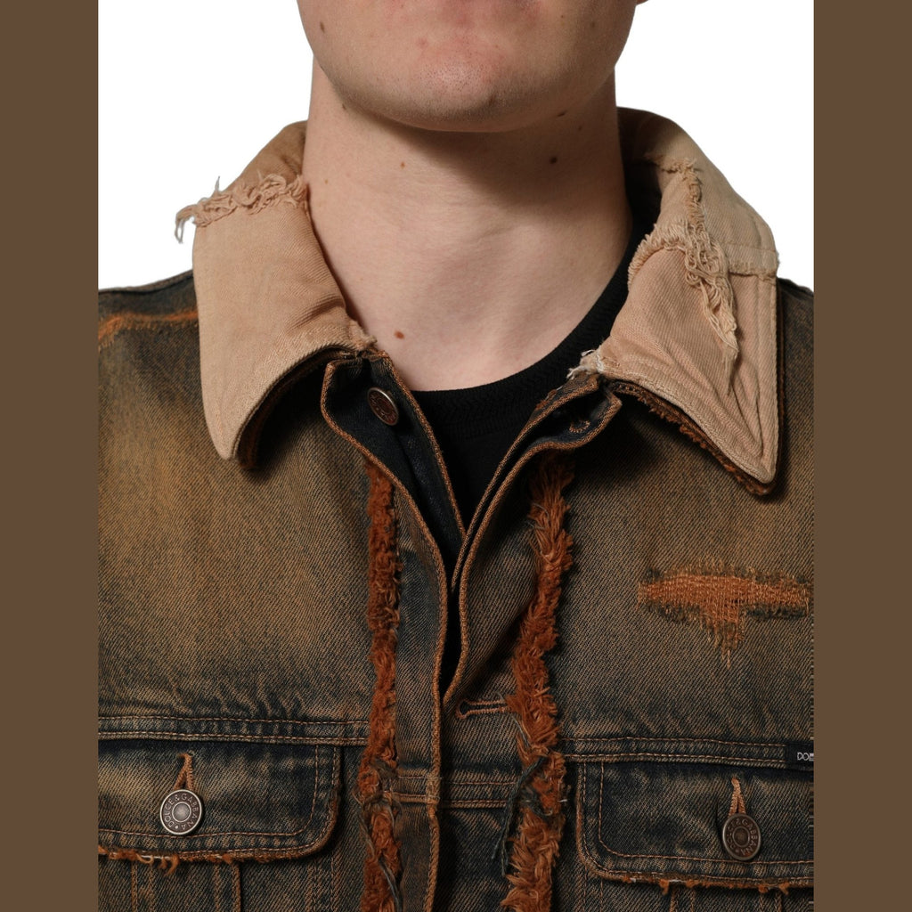 Dolce & Gabbana Multicolor Raw Cut Panelled Denim Men Jacket