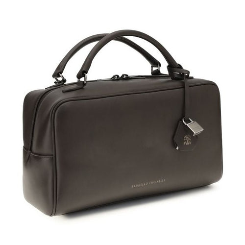 Brunello Cucinelli Brown Calf Leather Bos Taurus Shoulder Bag