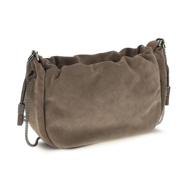 Brunello Cucinelli Brown Calf Leather Bos Taurus Shoulder Bag
