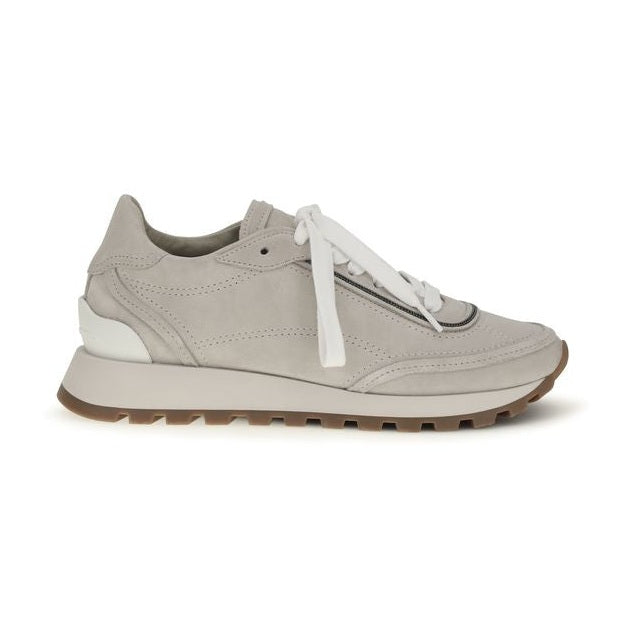 Brunello Cucinelli Gray Calf Leather Bos Taurus Athletic Sneakers