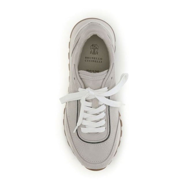 Brunello Cucinelli Gray Calf Leather Bos Taurus Athletic Sneakers