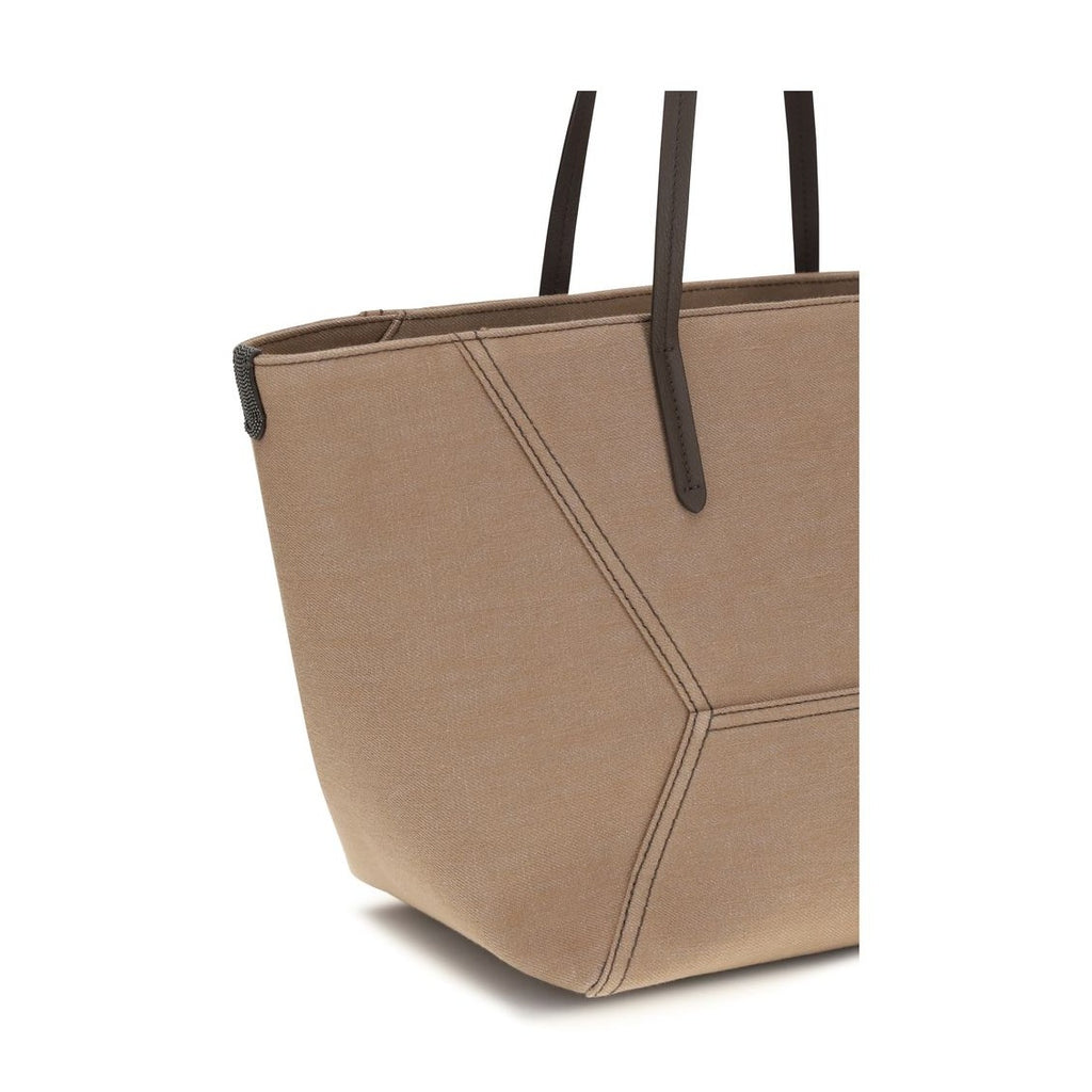 Brunello Cucinelli Beige Cotton Shoulder Bag