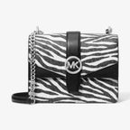 Michael Kors Greenwich Small Print Logo Crossbody Tote Chain Bag Black/White $498