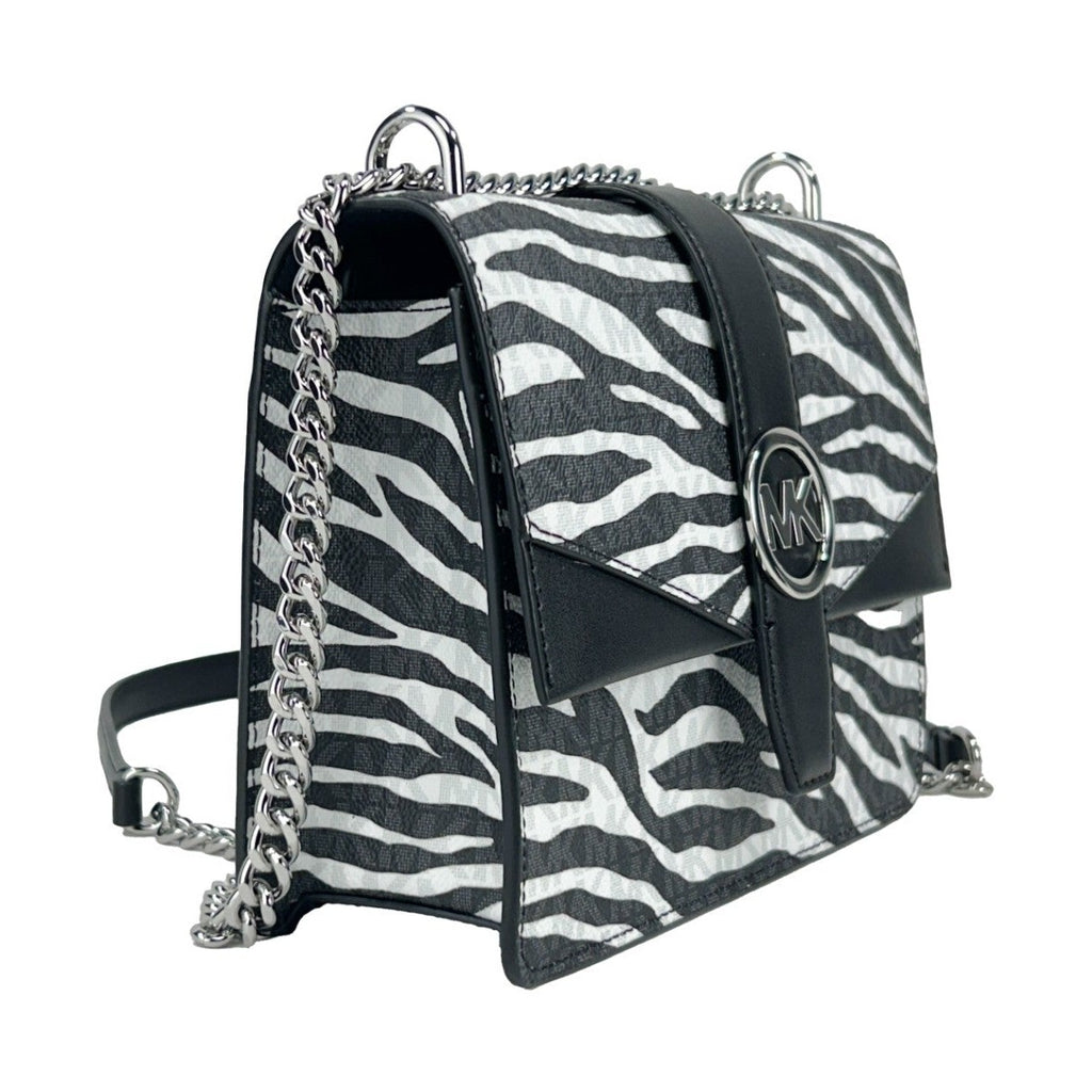 Michael Kors Greenwich Small Print Logo Crossbody Tote Chain Bag Black/White $498