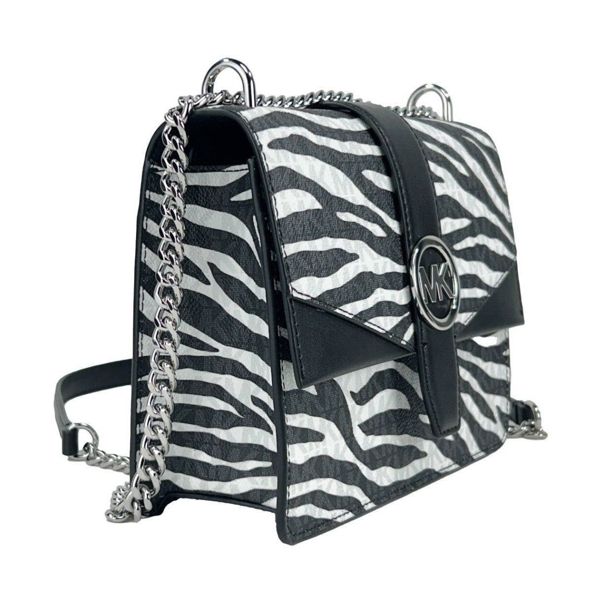 Michael Kors Greenwich Small Print Logo Crossbody Tote Chain Bag Black/White $498