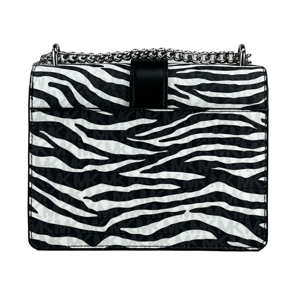 Michael Kors Greenwich Small Print Logo Crossbody Tote Chain Bag Black/White $498