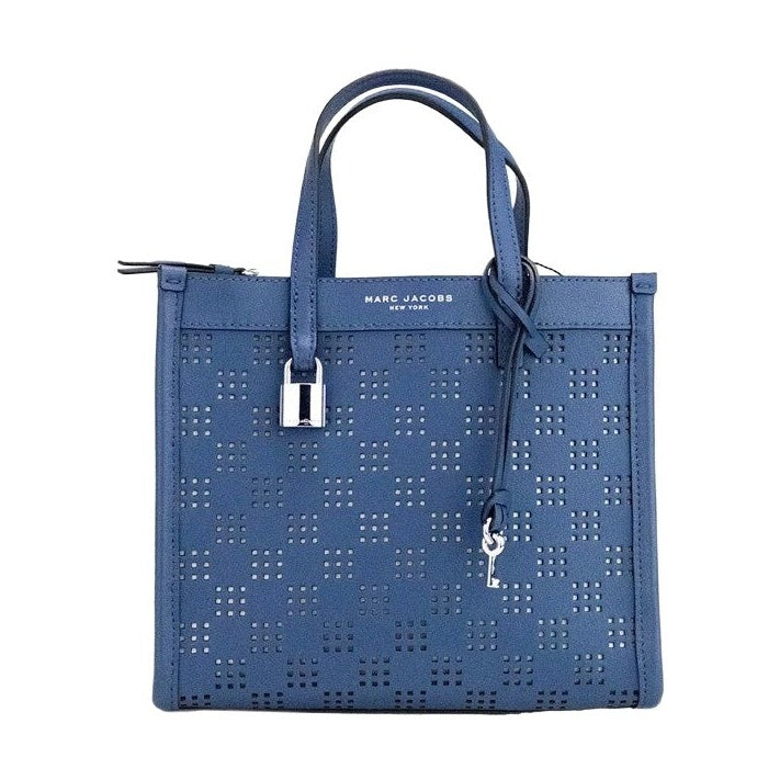 Marc Jacobs Mini Grind Blue Sea Perforated Leather Crossbody Tote Bag Purse