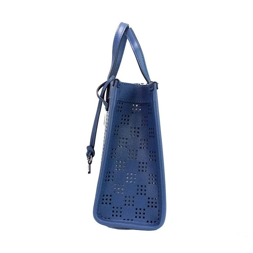 Marc Jacobs Mini Grind Blue Sea Perforated Leather Crossbody Tote Bag Purse