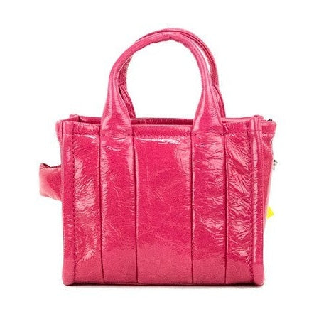 Marc Jacobs The Shiny Crinkle Micro Tote Magenta Leather Crossbody Bag Handbag