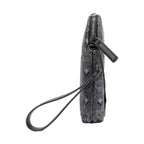 MCM Veritas Medium Dark Grey Denim Monogram Logo Canvas Clutch Pouch Handbag