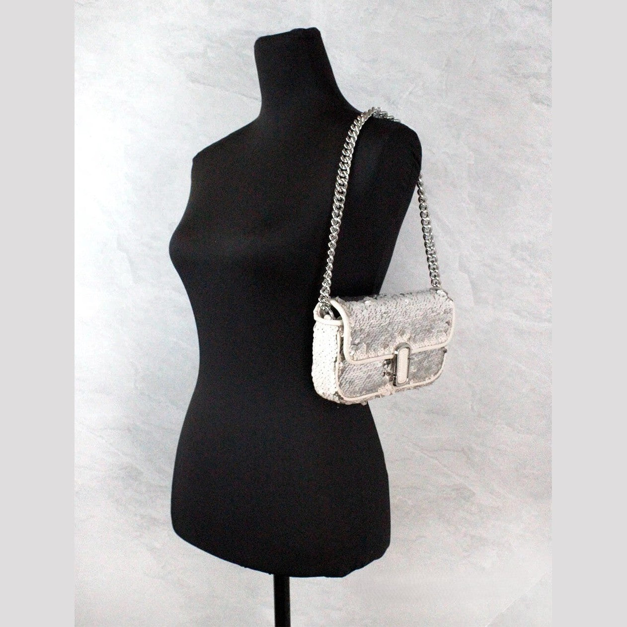 Marc Jacobs The Mini J Marc Shoulder Bag Cream Sequined Crossbody Bag